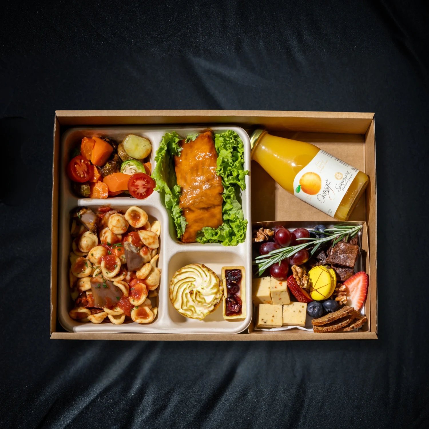 Festive Gourmet Bento - Balsamic-Glazed Salmon with Cranberry & Pomegranate Pearls Bento